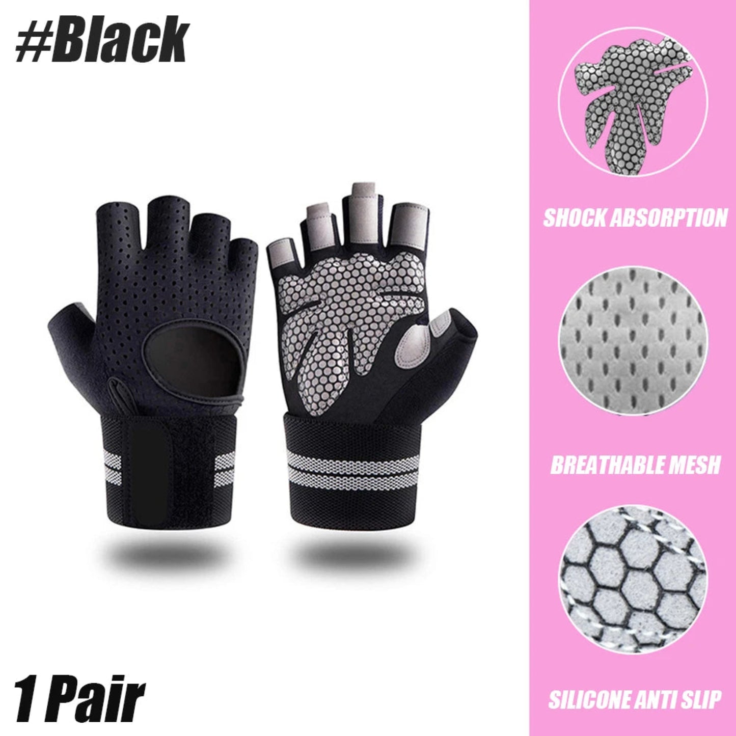 Ergonomic Gym Training Gloves | 1 Pair Dumbbell Gloves Men Women Weightlifting Crossfit Bodybuilding Workout Sport Gym Training Gloves Non-slip Wrist Protector