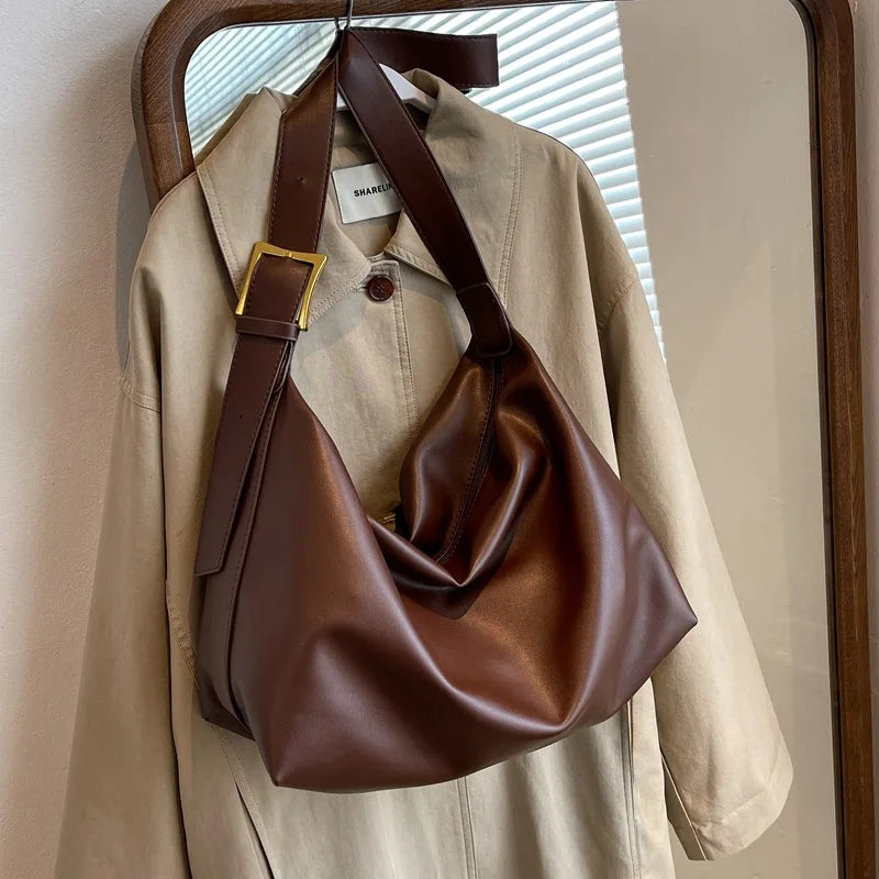 Vintage Pillow Design PU Leather Boston Handbag – Large Capacity Casual Shoulder Crossbody Tote for Women
