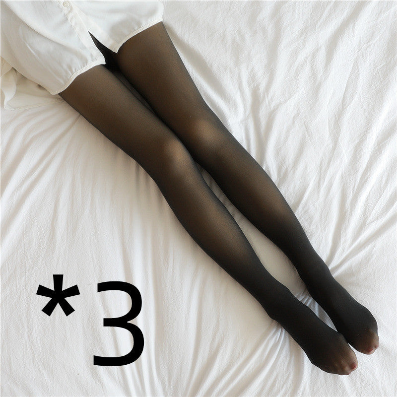 Winter Thermal High Waist Warm Tights for Women - Fake Translucent Plus Size Fleece-Lined Pantyhose