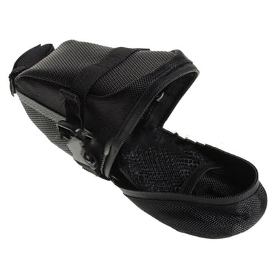 Mountain Bike Seat Tail Bag – Waterproof 600D Canvas Bicycle Saddle Bag with Reflective Strip, Quick-Release Strap & Taillight Hook (Black) hover