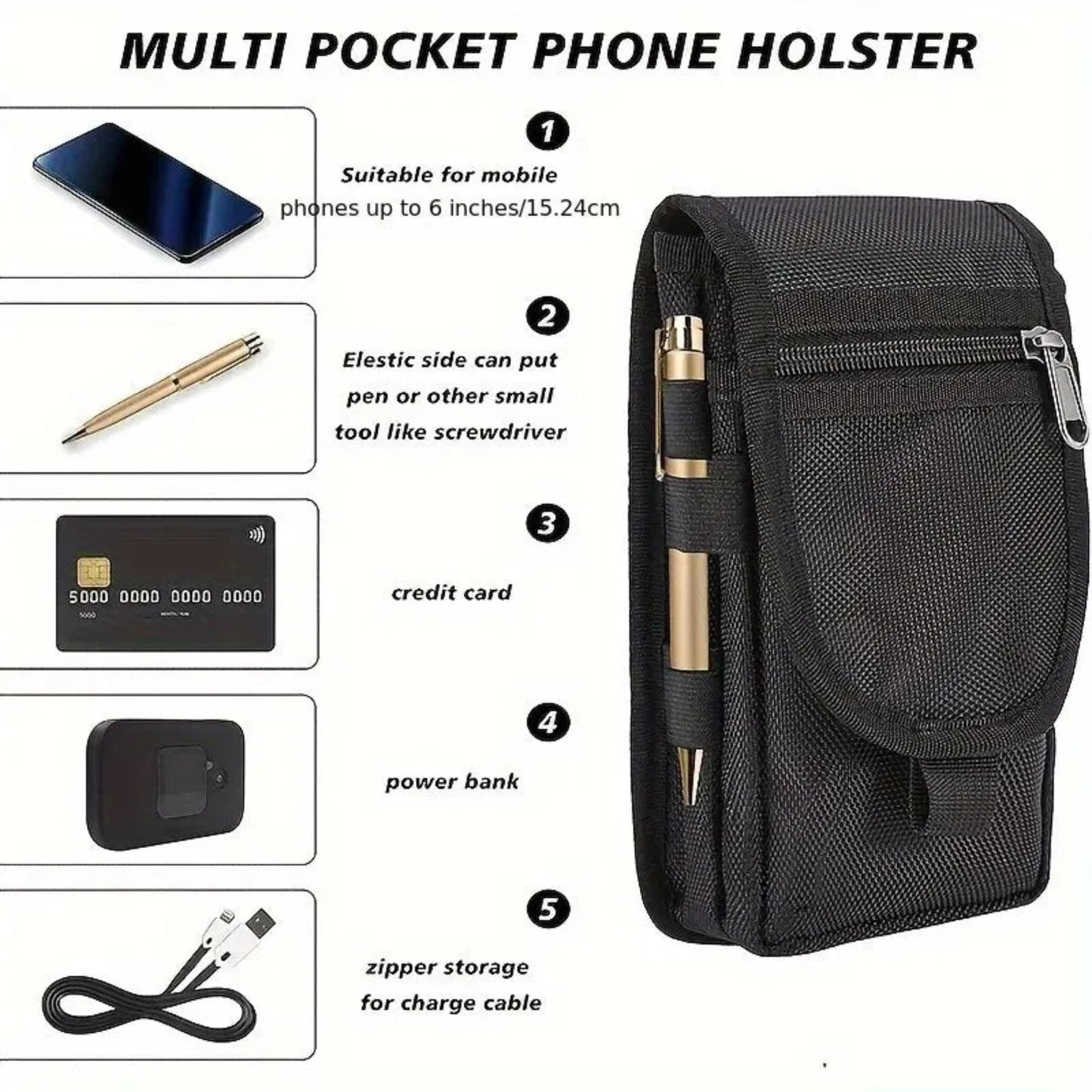6.3 Inch Flip Top Mobile Phone Waist Bag – Casual Canvas Pouch with Pen Slot, Mobile Phone Waist Hanging Bag