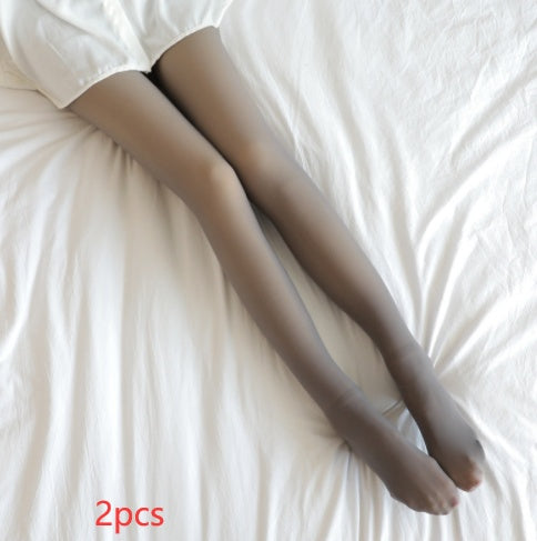Winter Thermal High Waist Warm Tights for Women - Fake Translucent Plus Size Fleece-Lined Pantyhose