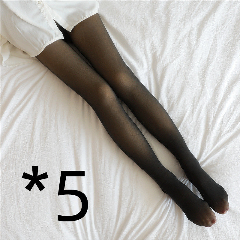 Winter Thermal High Waist Warm Tights for Women - Fake Translucent Plus Size Fleece-Lined Pantyhose