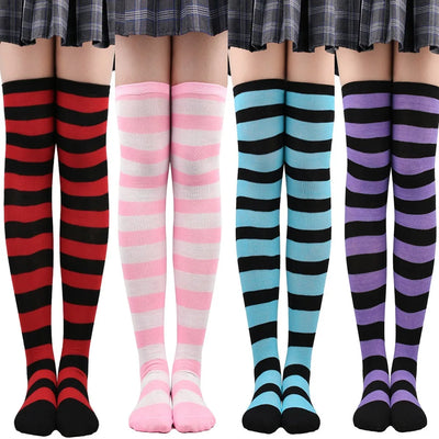 Cozy Japanese-Inspired Stockings,Elegant Striped Hosiery for Women - Warm & Stylish Over Knee Stockings