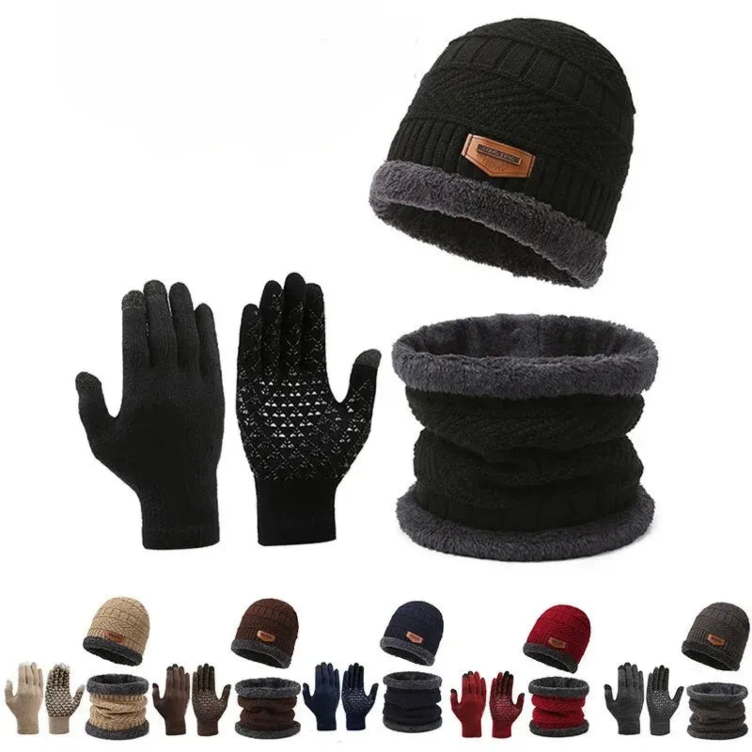 Men’s Winter Windproof Knit Hat Scarf & Gloves Set – Cashmere-Insulated Thermal Outdoor Cold-Weather Protection smartlyhaven