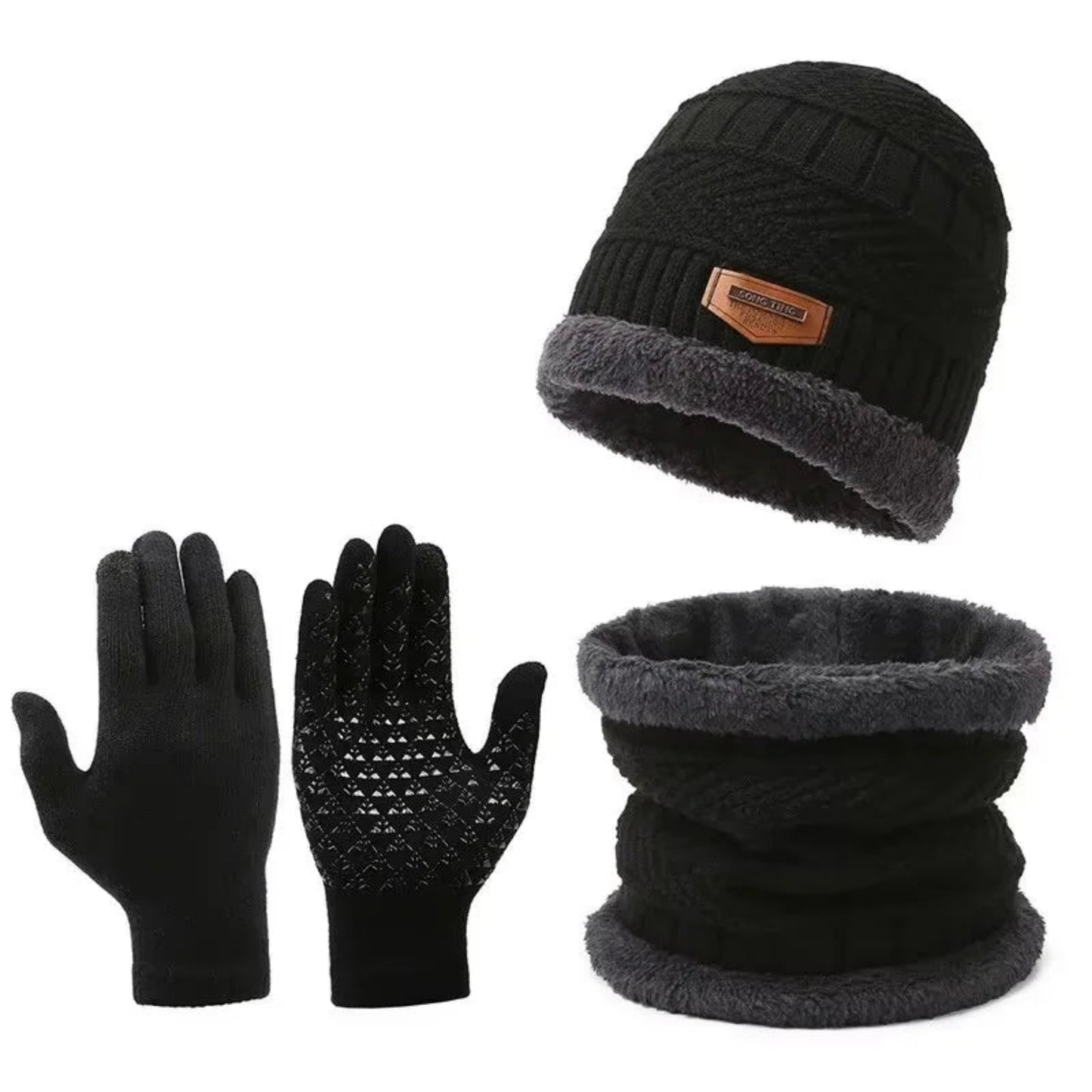 Men’s Winter Windproof Knit Hat Scarf & Gloves Set – Cashmere-Insulated Thermal Outdoor Cold-Weather Protection smartlyhaven