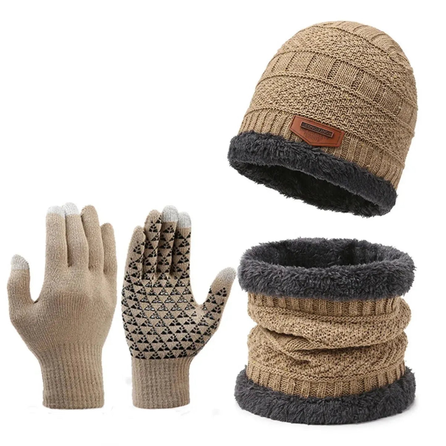 Men’s Winter Windproof Knit Hat Scarf & Gloves Set – Cashmere-Insulated Thermal Outdoor Cold-Weather Protection smartlyhaven