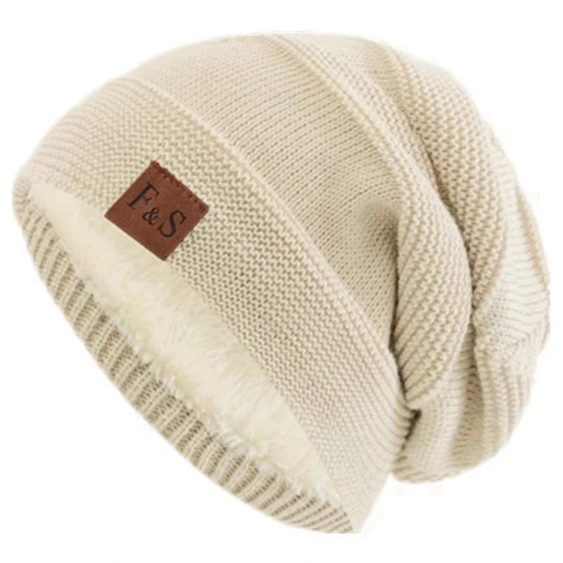Cozy Chic Winter Knits || New Unisex Slouchy Winter Hats Add Fur Lined Men And Women Warm Beanie Cap Casual Label Decor Winter Knitted Hats