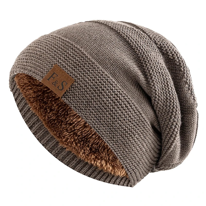 Cozy Chic Winter Knits || New Unisex Slouchy Winter Hats Add Fur Lined Men And Women Warm Beanie Cap Casual Label Decor Winter Knitted Hats
