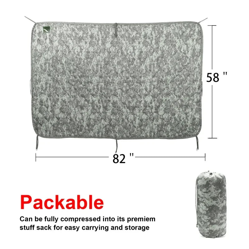Tactical Army Poncho Liner Camouflage Blanke - Waterproof Camouflage Poncho, Quilted Blanket Cover Suitable for Camping, Shooting, Hunting
