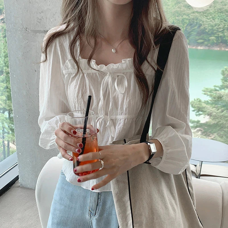 Spring Breeze Blouse Cotton - Linen Elegance Top - Korean Charm Shirt - Casual Grace Shirt