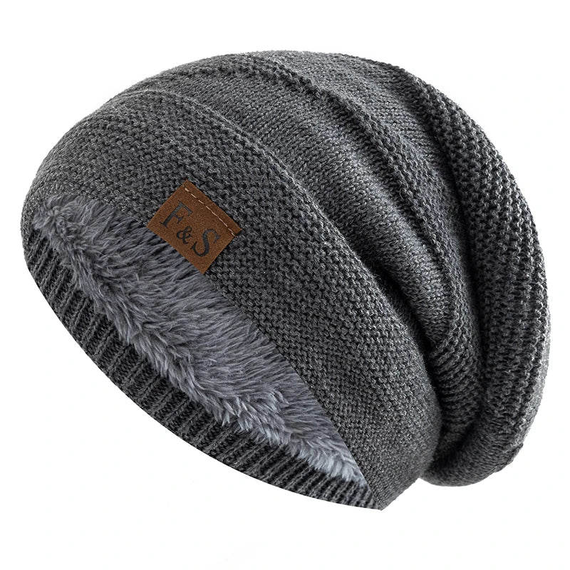 Cozy Chic Winter Knits || New Unisex Slouchy Winter Hats Add Fur Lined Men And Women Warm Beanie Cap Casual Label Decor Winter Knitted Hats