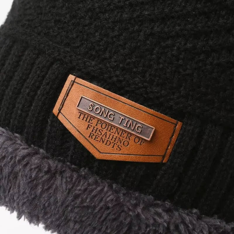 Men’s Winter Windproof Knit Hat Scarf & Gloves Set – Cashmere-Insulated Thermal Outdoor Cold-Weather Protection