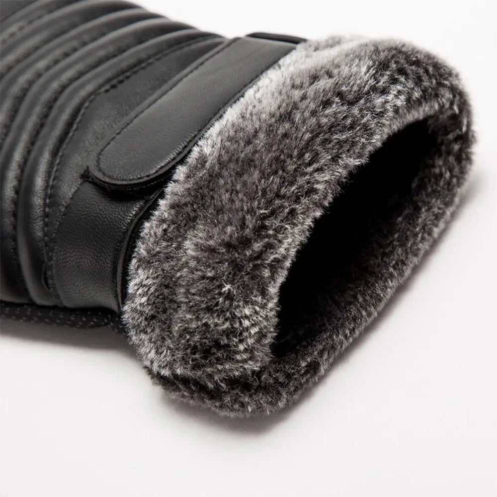 Men's Winter Touch Gloves - Gloves Winter MEN'S Fur Mouth Plush Insulation Gloves Outdoor Cycling Motorcycle PU Touch Screen Cotton Gloves