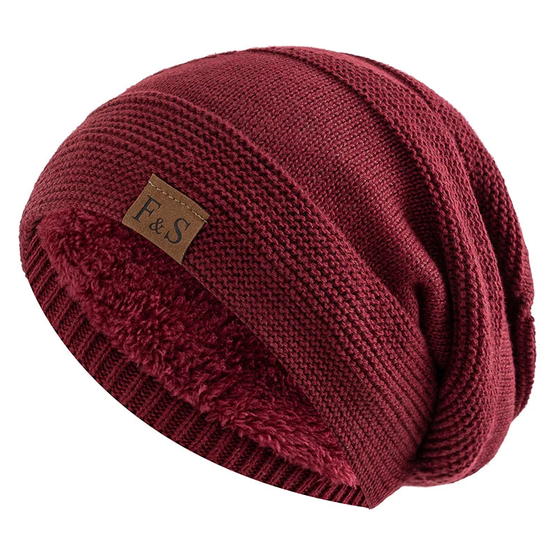 Cozy Chic Winter Knits || New Unisex Slouchy Winter Hats Add Fur Lined Men And Women Warm Beanie Cap Casual Label Decor Winter Knitted Hats