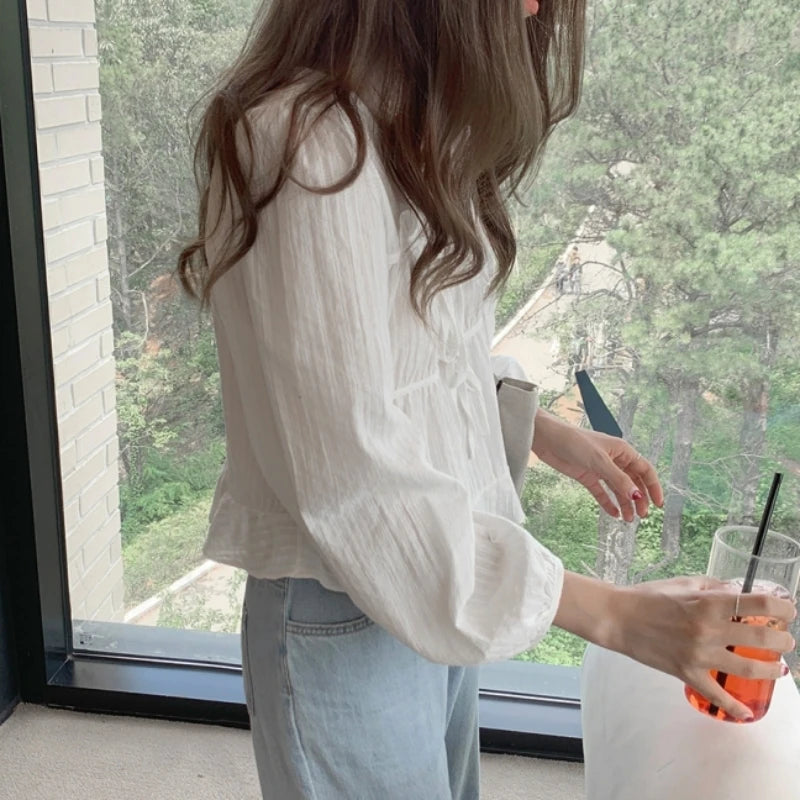 Spring Breeze Blouse Cotton - Linen Elegance Top - Korean Charm Shirt - Casual Grace Shirt