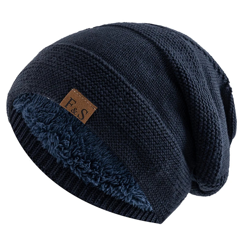 Cozy Chic Winter Knits || New Unisex Slouchy Winter Hats Add Fur Lined Men And Women Warm Beanie Cap Casual Label Decor Winter Knitted Hats