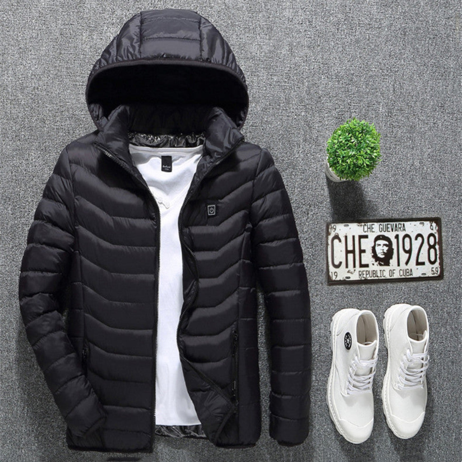 USB Heated Jacket – Electric Thermal Winter Coat with Removable Hood & 3-Level Heat Control