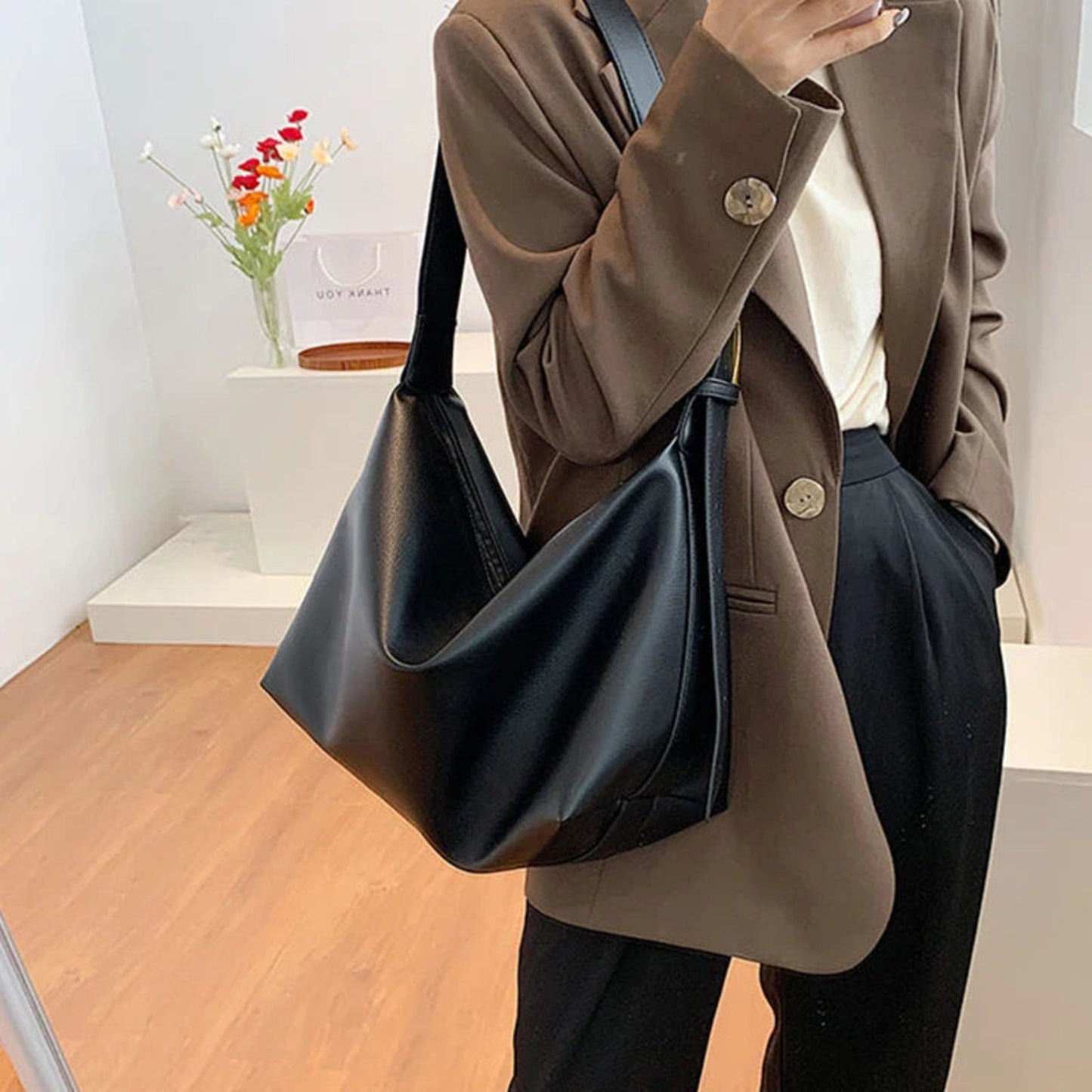 Vintage Pillow Design PU Leather Boston Handbag – Large Capacity Casual Shoulder Crossbody Tote for Women