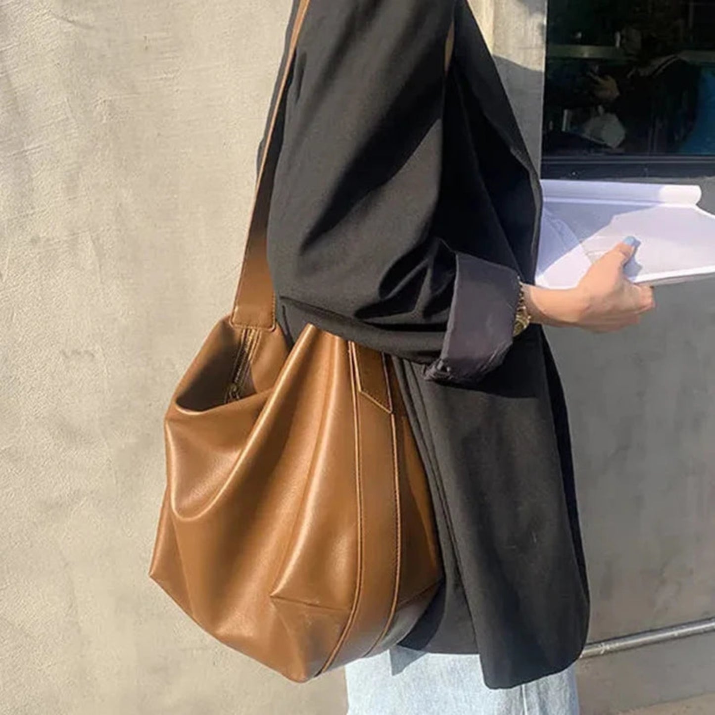 Vintage Pillow Design PU Leather Boston Handbag – Large Capacity Casual Shoulder Crossbody Tote for Women