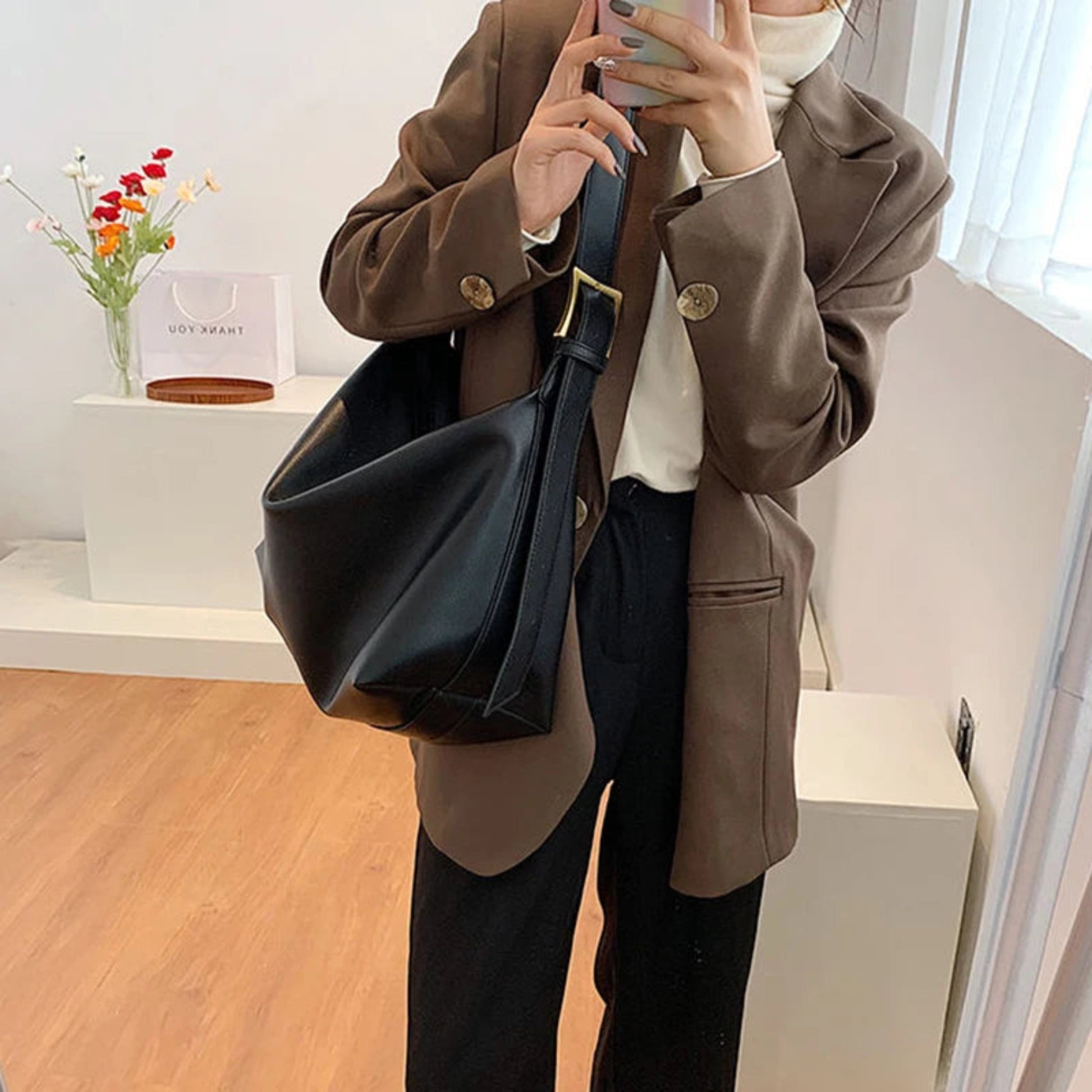 Vintage Pillow Design PU Leather Boston Handbag – Large Capacity Casual Shoulder Crossbody Tote for Women