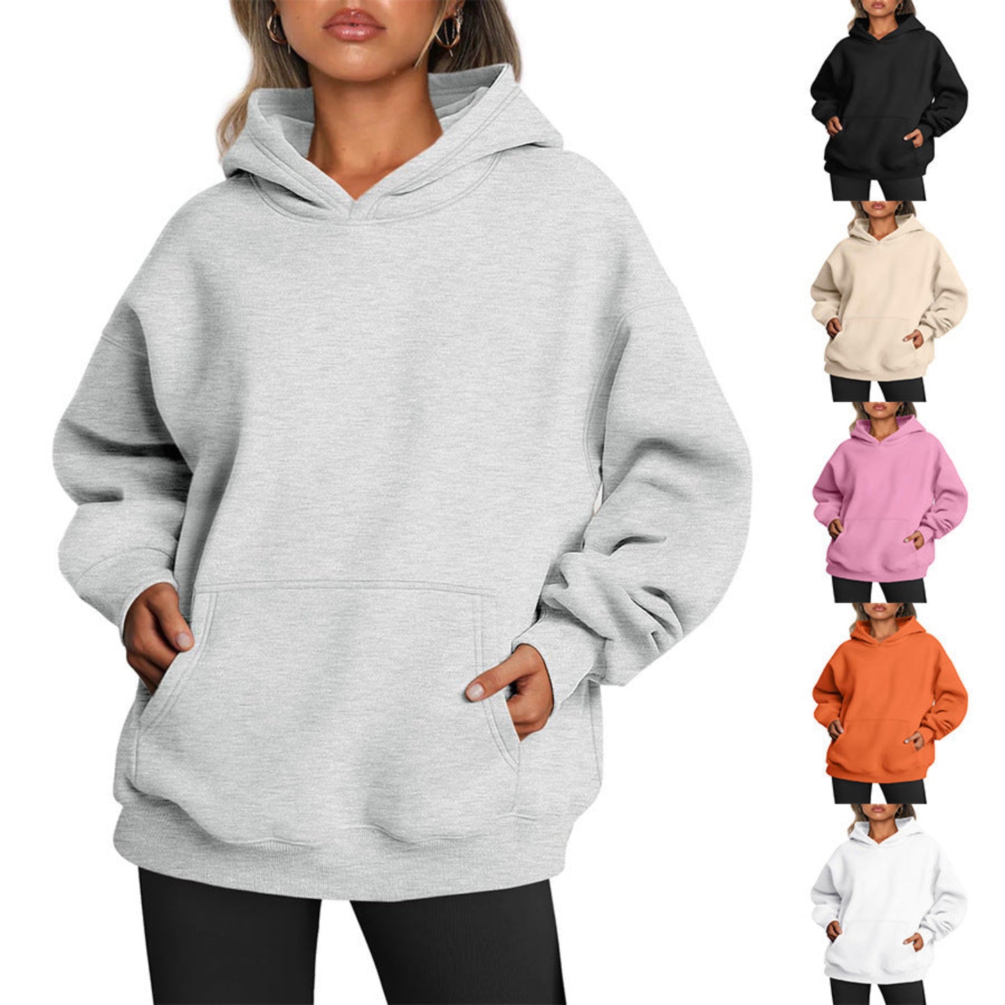 Women's Oversized Fleece Hoodie – Cozy Long Sleeve Pullover with Pocket